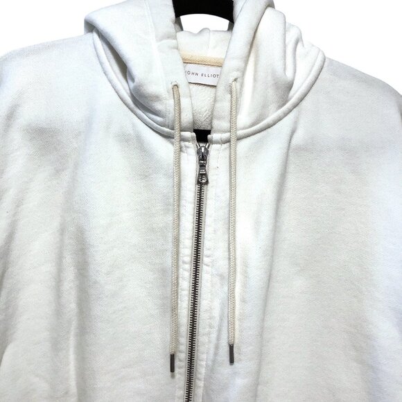 John Elliot Solid White Long Sleeve Zipped Cropped Hoodie 2 - Picture 4 of 8